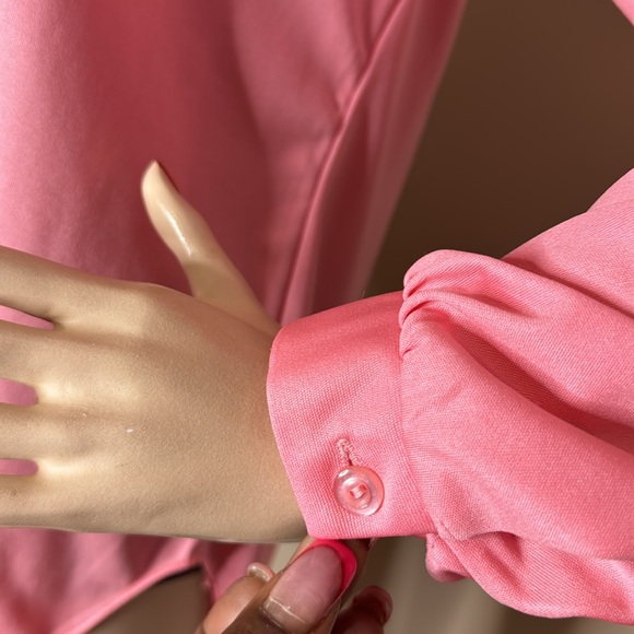 Vintage Pink Long Sleeve Polyester Blouse - Picture 4 of 16